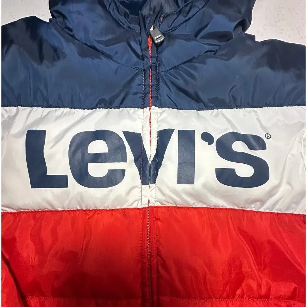 VINTAGE Levi’s Y2K Full Zip Hooded Puffer Jacket Youth Boy Small Stranger Things